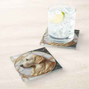 Stylish Golden Retriever Marble Harmony Glass Coaster