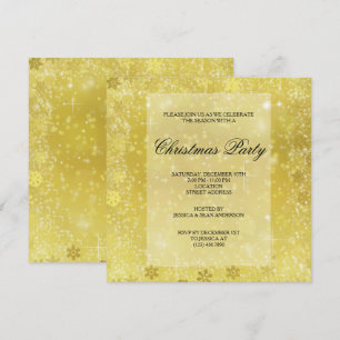 Stylish Golden Snowflakes & Glitters Christmas Invitation