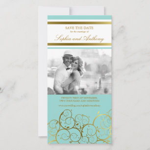 Stylish Golden Spirals Save The Date Photo Card