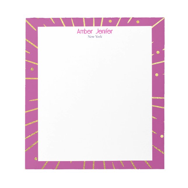 Stylish Goldish Pink Typography Personalized Name Notepad (Front)