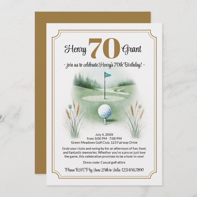Stylish Golf 70th Birthday Invitations  (Front/Back)