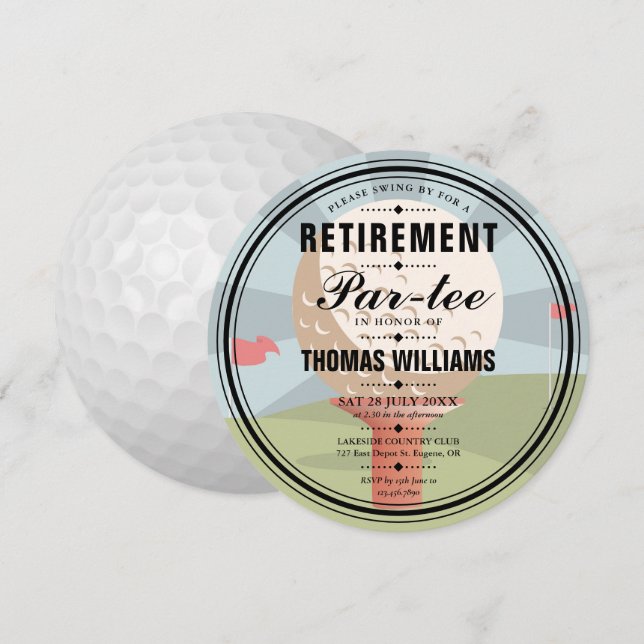 Stylish Golf Retirement Partee Party Round Invitation (Front/Back)