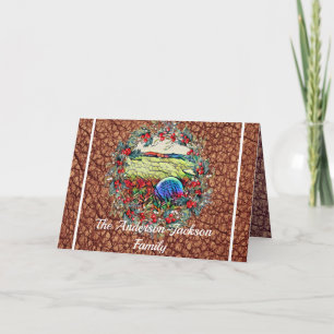 Stylish Golfers Masculine Brown Faux Leather Xmas Holiday Card
