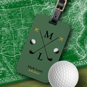 Stylish golfplayer's monogrammed luggage tag