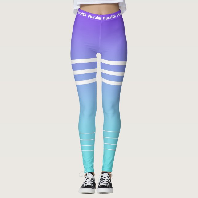 Stylish gradient blue purple white workout leggings (Front)