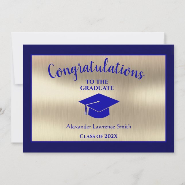 Stylish Graduatation Blue Gold Class of 2021 Announcement (Front)