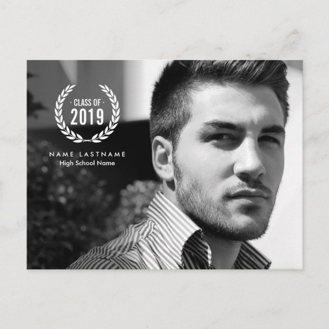 Stylish Graduate Laurel Wreath Photo Postcard (Front)