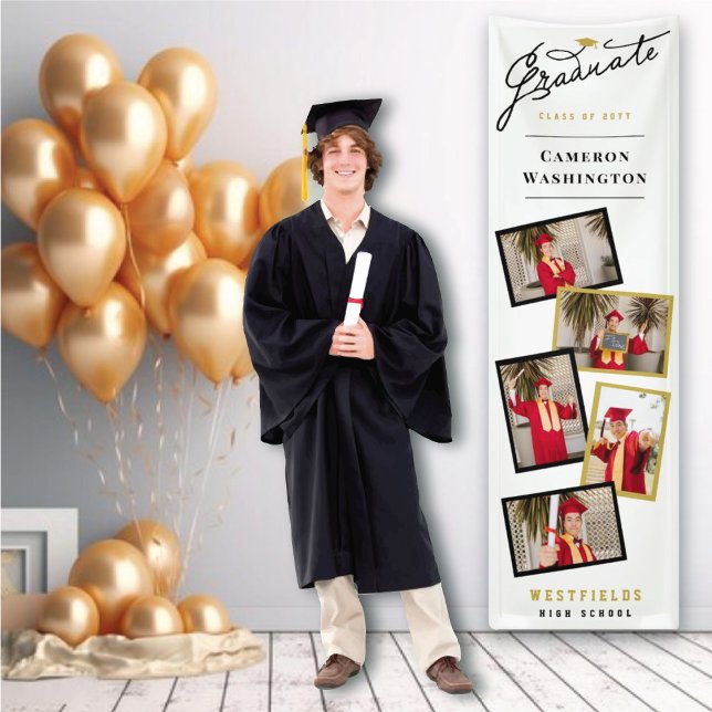 Stylish Graduate Script 5 Photo Graduation Party Banner (Creator Uploaded)