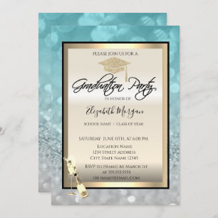 Stylish Graduation Cap,Wine Glass Bokeh Graduation Invitation