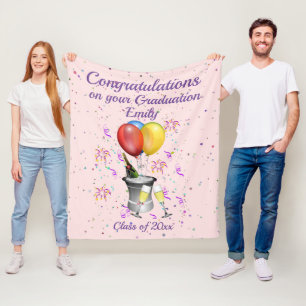 Stylish Graduation Celebration Pink Fleece Blanket