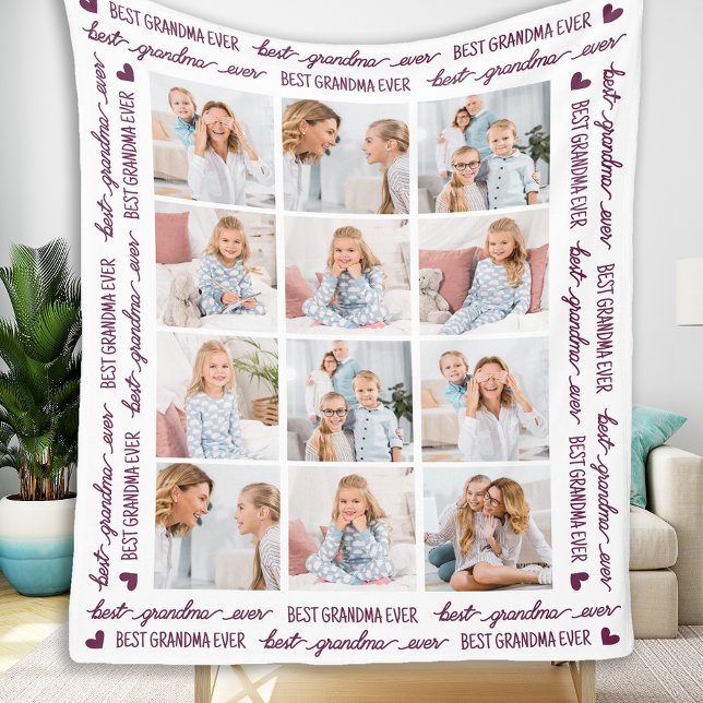 Stylish GRANDMA Personalised 12 Photo Collage Fleece Blanket (Creator Uploaded)