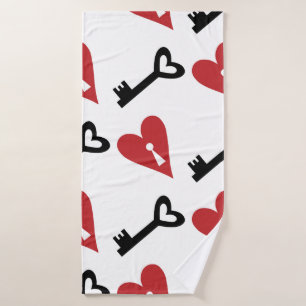 Stylish graphic seamless pattern with hearts and k bath towel