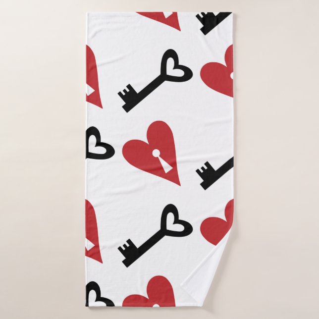 Stylish graphic seamless pattern with hearts and k bath towel (Bath Towel)