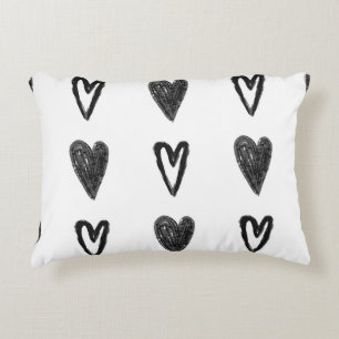 Stylish graphic seamless pattern with hearts. Blac Decorative Cushion
