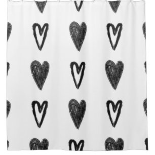 Stylish graphic seamless pattern with hearts. Blac Shower Curtain