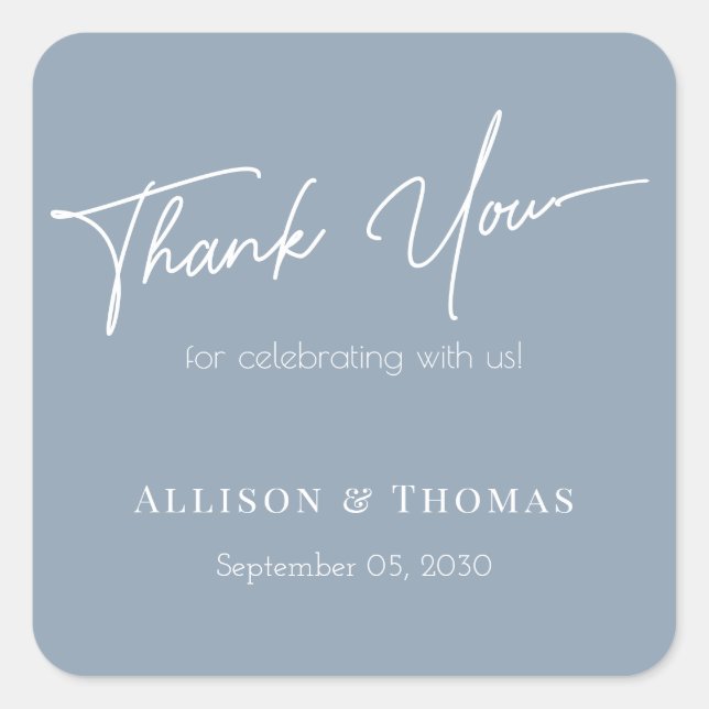 Stylish Gratitude: Personalised Wedding Thank You Square Sticker (Front)