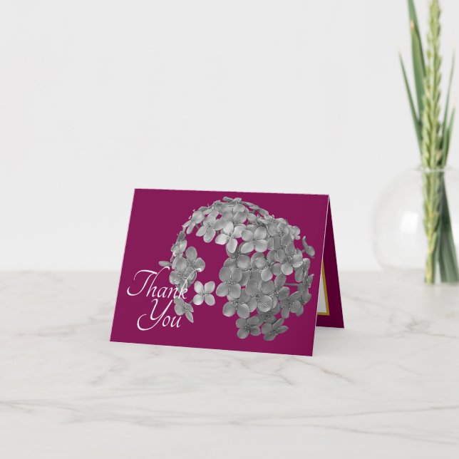 Stylish Gray Botanical Flowers Floral Thank You Card (Front)