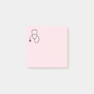 Stylish Gray Stethoscope on Pastel Pink Post-it Notes
