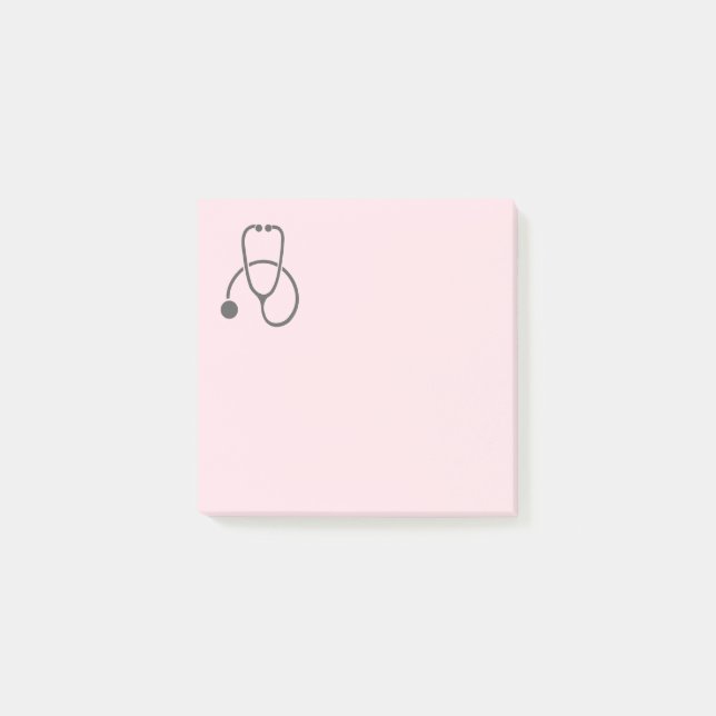 Stylish Gray Stethoscope on Pastel Pink Post-it Notes (Front)