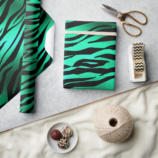 Stylish Green and Black Wild Tiger Stripes Safari Wrapping Paper (Crafts)