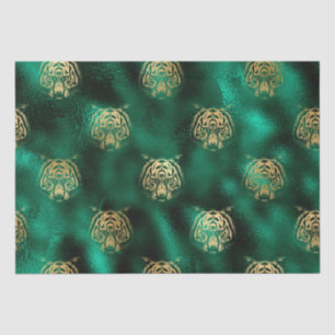 Stylish Green and Gold Wild Tiger Face Safari Tissue Paper