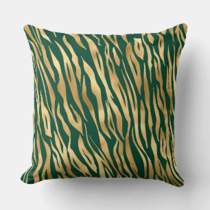 Stylish Green and Gold Wild Tiger Stripes Safari Cushion