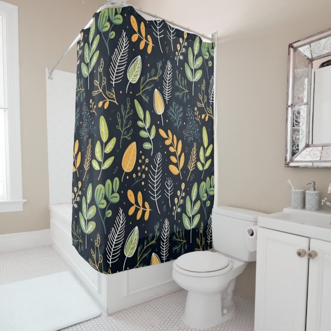 Stylish Green and Yellow Foliage Pattern  Shower Curtain (In Situ)