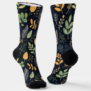 Stylish Green and Yellow Foliage Pattern Socks