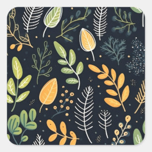 Stylish Green and Yellow Foliage Pattern  Square Sticker