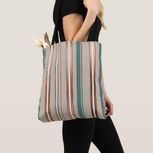 Stylish green beige and copper striped  tote bag