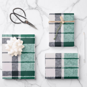 Stylish Green Black Grey Plaid Gift Wrapping Paper Sheet