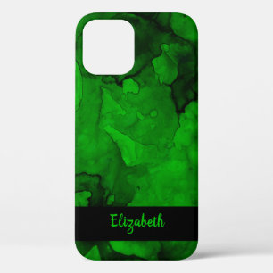 Stylish Green Black Watercolor Pattern Personalise iPhone 12 Case