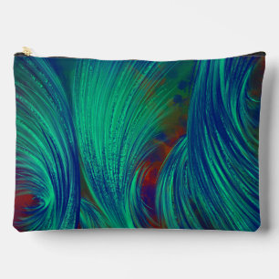 Stylish Green Blue Abstract Feathers Accessory Pouch