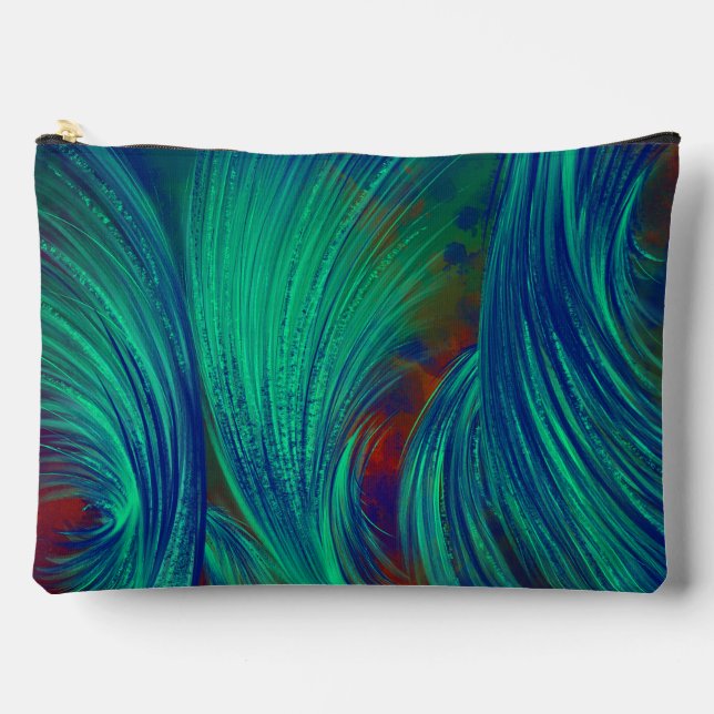 Stylish Green Blue Abstract Feathers  Accessory Pouch (Front)