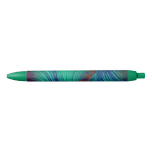 Stylish Green Blue Abstract Feathers Black Ink Pen