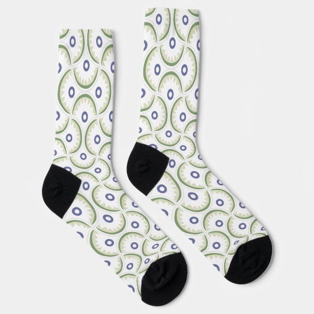Stylish green blue and white scallop design socks (Right)