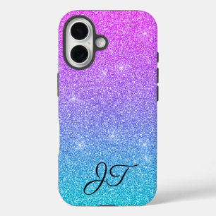 Stylish Green Blue Purple Personalised Initials iPhone 16 Case