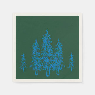 Stylish Green & Blue Simple Tree Elegant Christmas Napkin