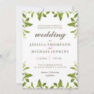 Stylish Green Botanical Leaves Wedding Invitation