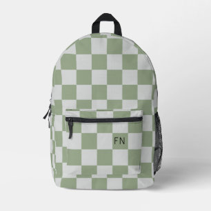 Stylish Green Chequerboard Monogram Initial Printed Backpack