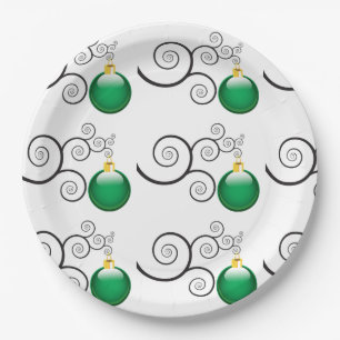 Stylish Green Christmas Ornament Pattern Paper Plate
