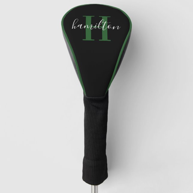 Stylish Green Custom Monogram Name Initial Golf Head Cover (Front)