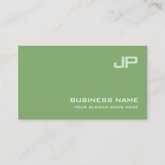 Stylish Green Design Monogram Plain Luxe Business Card (Front)