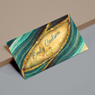Stylish green emerald marble art faux gold glitter business card
