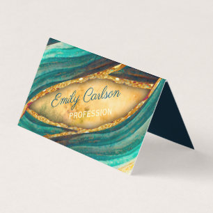 Stylish green emerald marble art faux gold glitter business card