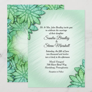 Stylish Green Floral Wedding Invitation