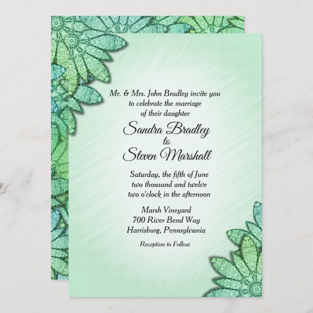 Stylish Green Floral Wedding Invitation (Front/Back)