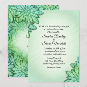 Stylish Green Floral Wedding Invitation
