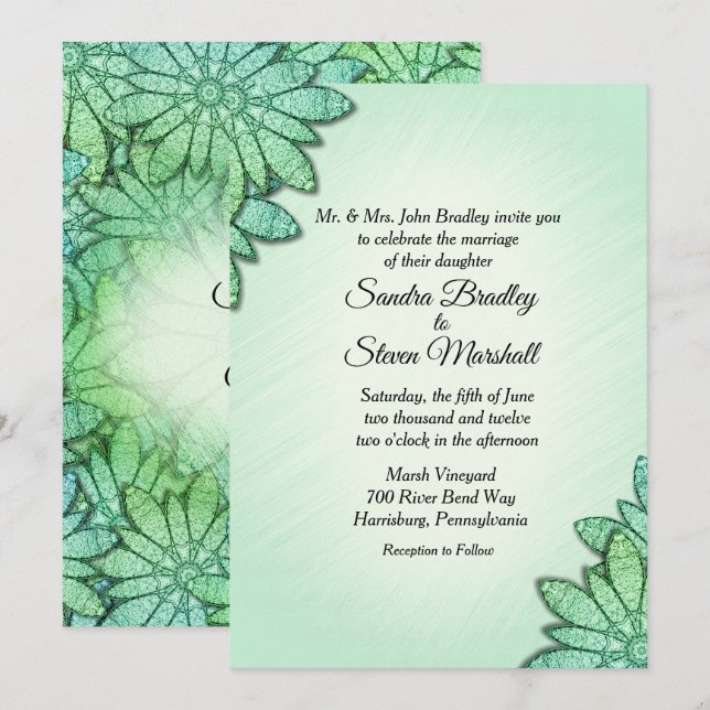 Stylish Green Floral Wedding Invitation (Front/Back)