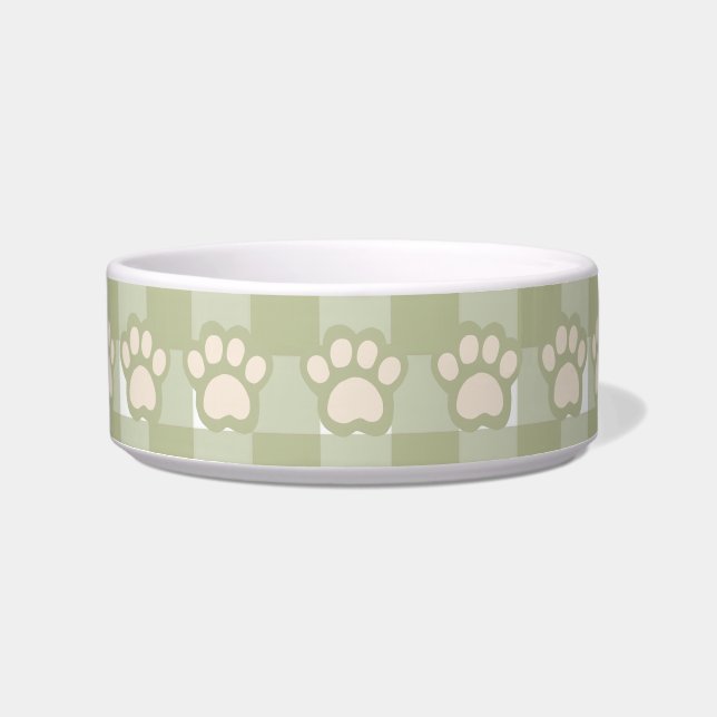 Stylish Green Gingham pet bowl (Front)